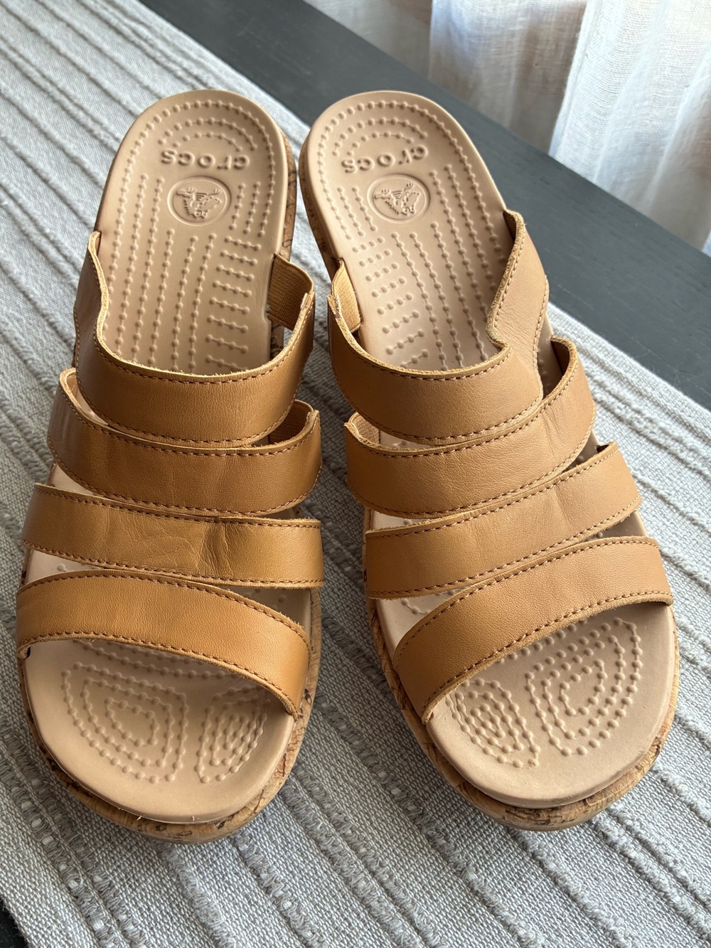 Crocs Women’s Tan Strappy Wedge Slide Sandals